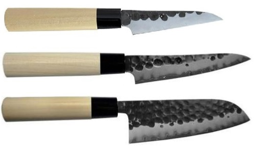 Set de 3 couteaux japonais Tojiro Zen Hammered forme japonaise