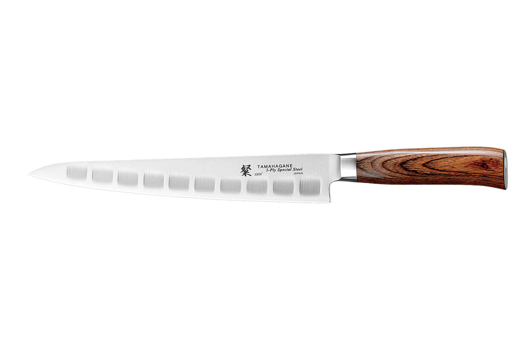 Couteau japonais Tamahagane San - Couteau sujihiki lame alvéolée 24 cm